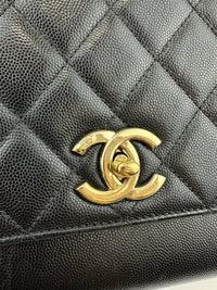 Large Business Affinity Black Caviar Flap Bag with Top Handle