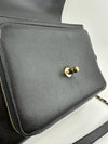 Large Business Affinity Black Caviar Flap Bag with Top Handle
