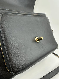 Large Business Affinity Black Caviar Flap Bag with Top Handle