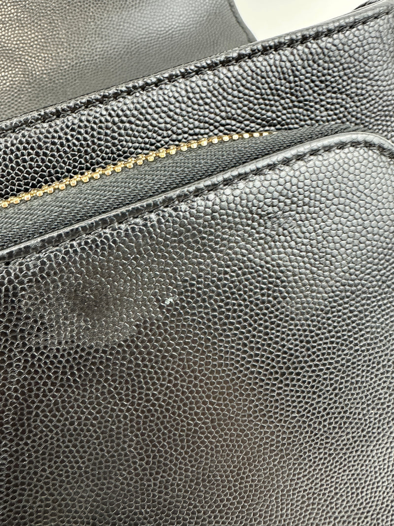 Large Business Affinity Black Caviar Flap Bag with Top Handle