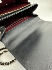 Large Business Affinity Black Caviar Flap Bag with Top Handle