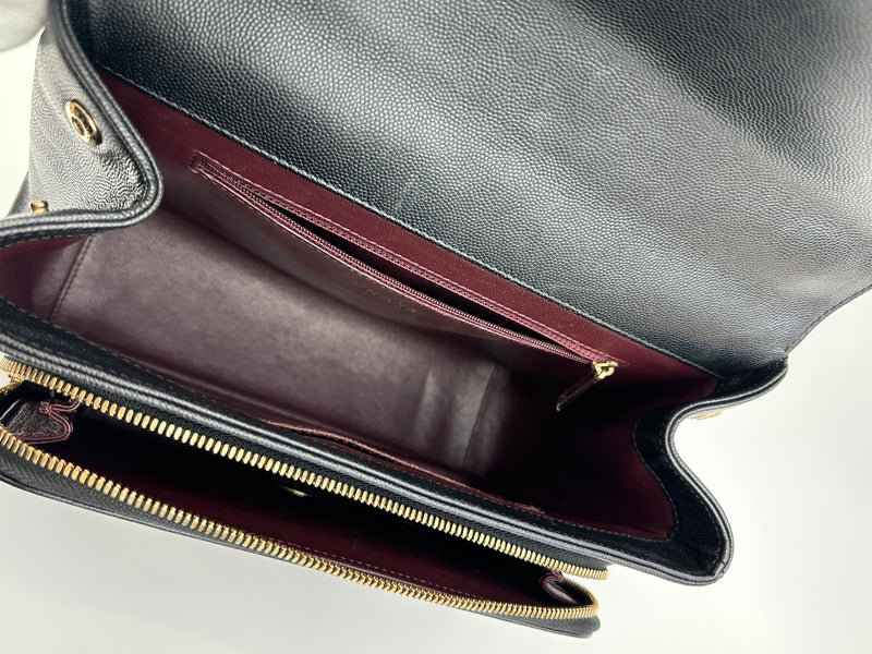 Large Business Affinity Black Caviar Flap Bag with Top Handle