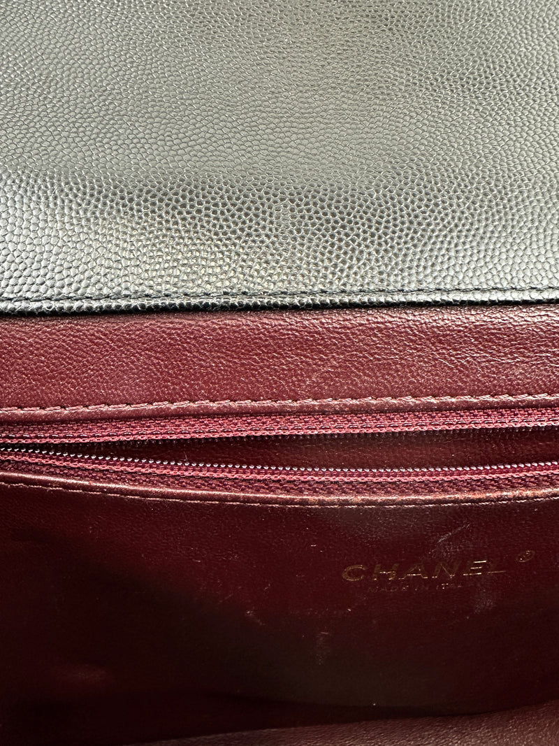 Large Business Affinity Black Caviar Flap Bag with Top Handle