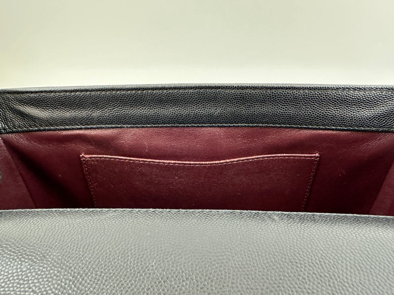 Large Business Affinity Black Caviar Flap Bag with Top Handle