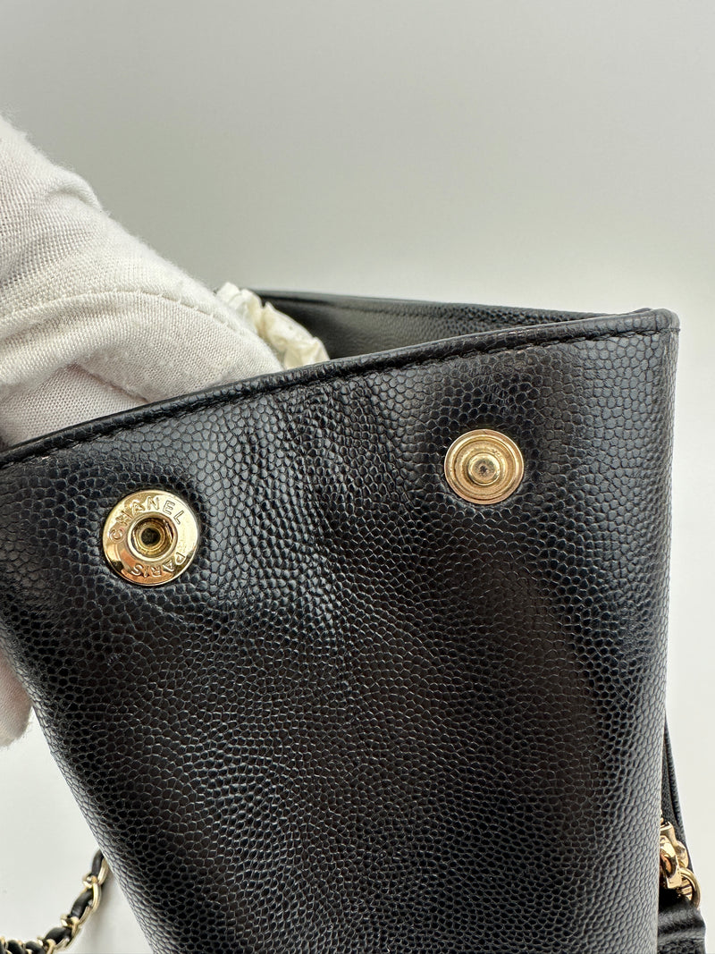 Large Business Affinity Black Caviar Flap Bag with Top Handle