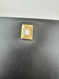 Large Business Affinity Black Caviar Flap Bag with Top Handle