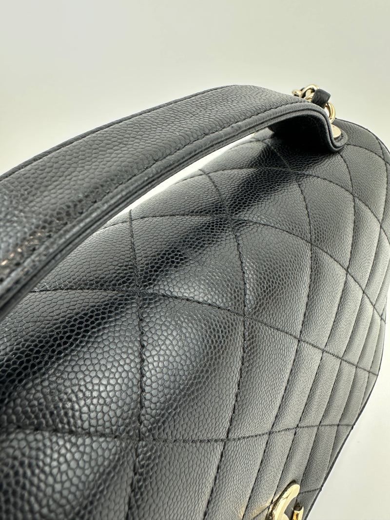 Large Business Affinity Black Caviar Flap Bag with Top Handle