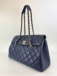 Navy Blue Quilted Lambskin Leather Misia Camera Flap Bag - Glampot