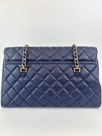 Navy Blue Quilted Lambskin Leather Misia Camera Flap Bag - Glampot