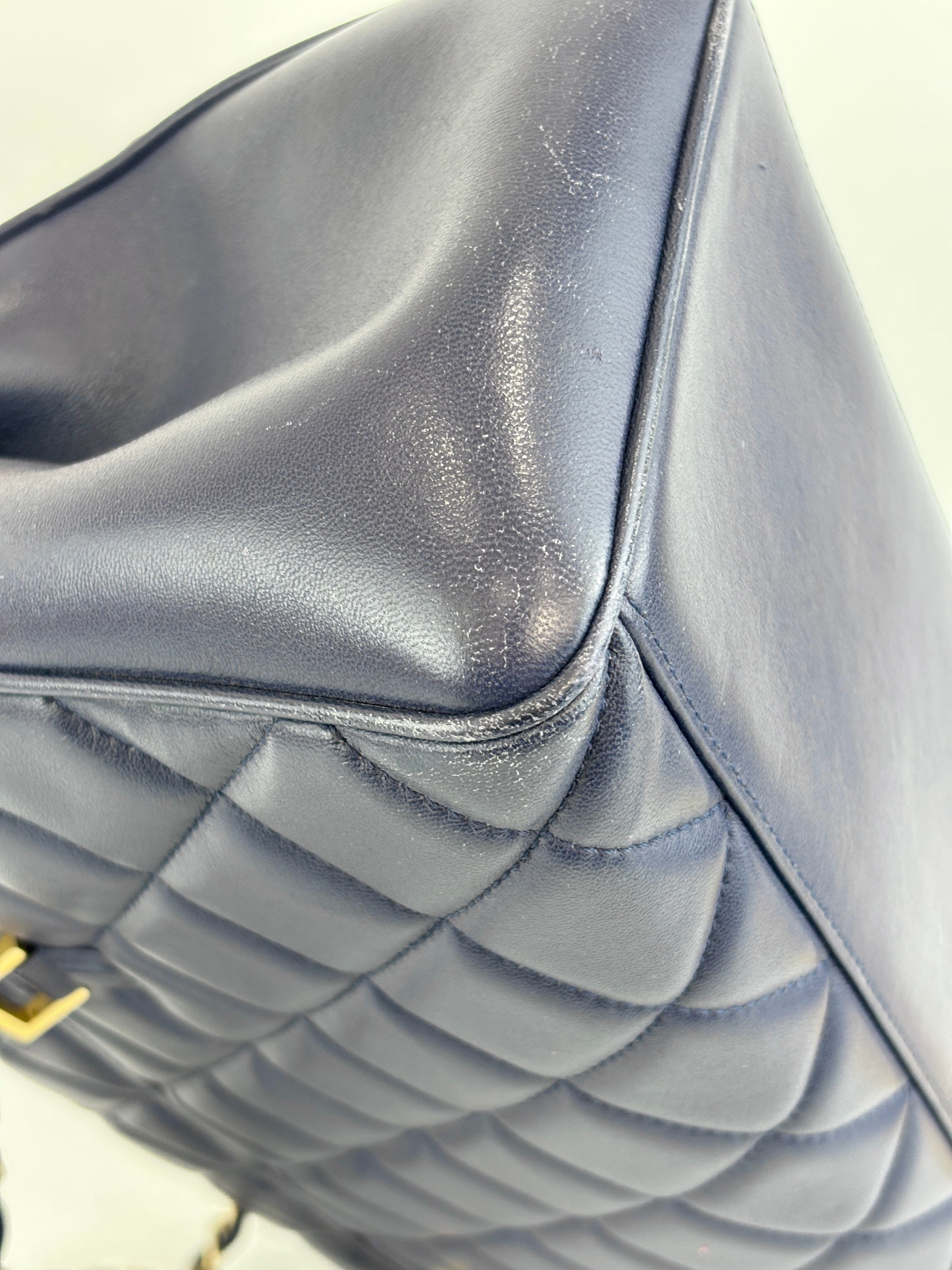 Navy Blue Quilted Lambskin Leather Misia Camera Flap Bag - Glampot