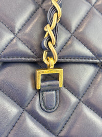 Navy Blue Quilted Lambskin Leather Misia Camera Flap Bag - Glampot