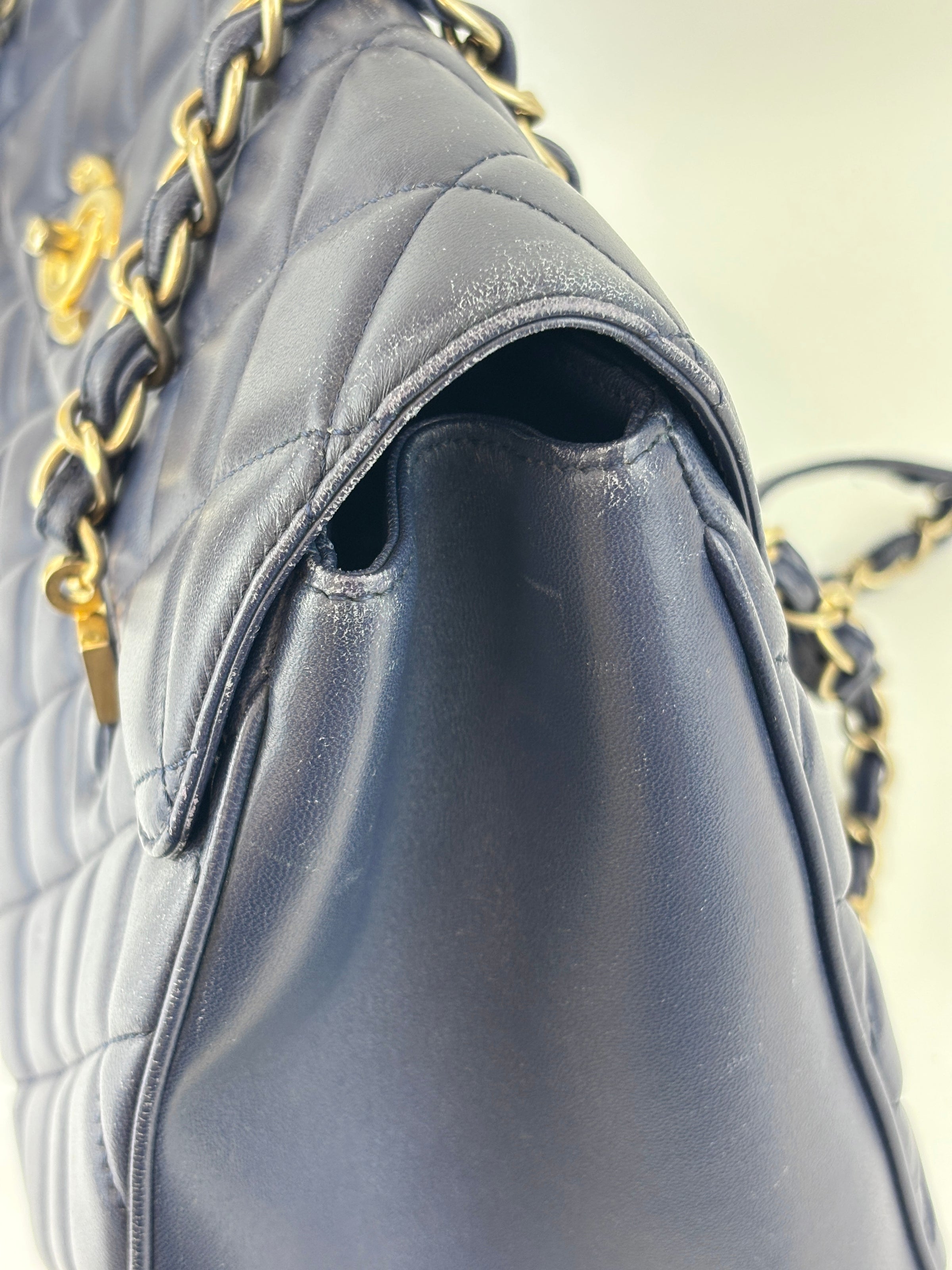 Navy Blue Quilted Lambskin Leather Misia Camera Flap Bag - Glampot