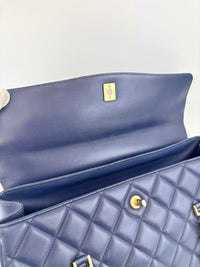Navy Blue Quilted Lambskin Leather Misia Camera Flap Bag - Glampot