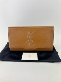 Patent Leather Large Belle Du Jour Clutch in Toffee Brown