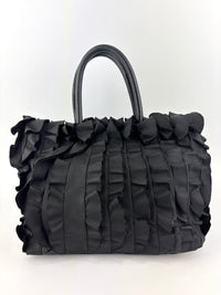 BN1728 Tessuto Nylon Ruffle Small Tote Bag in Black