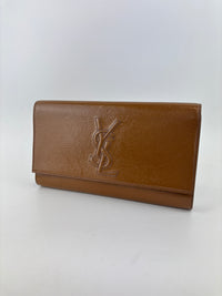 Patent Leather Large Belle Du Jour Clutch in Toffee Brown