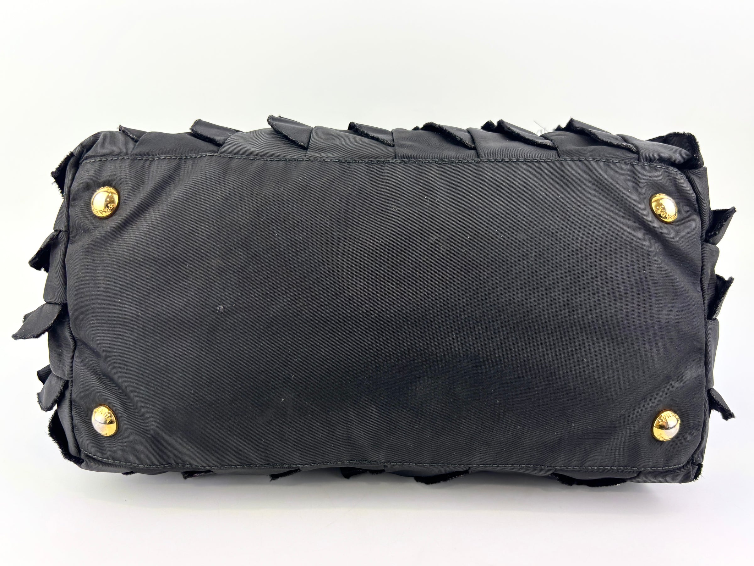 BN1728 Tessuto Nylon Ruffle Small Tote Bag in Black