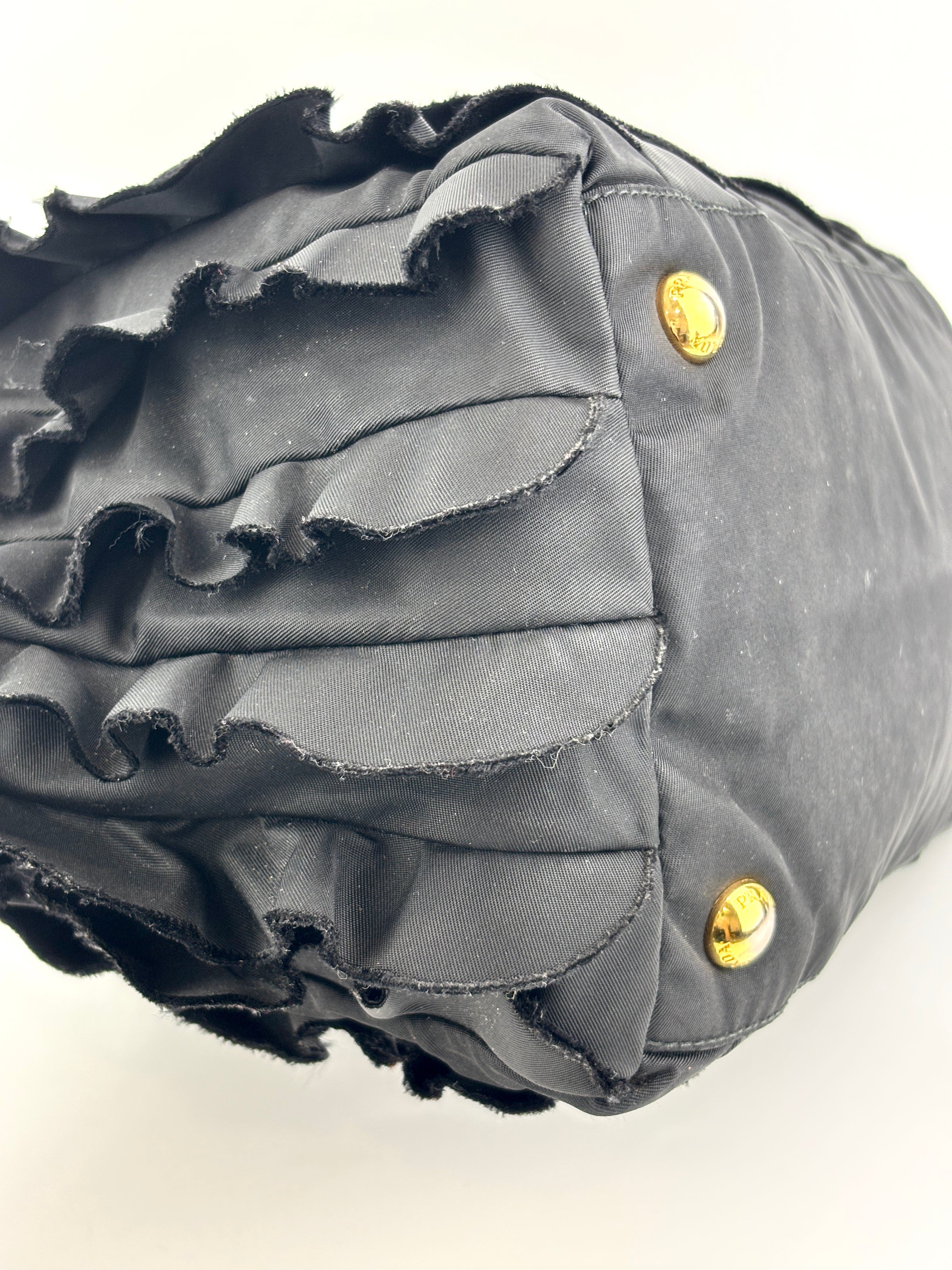 BN1728 Tessuto Nylon Ruffle Small Tote Bag in Black