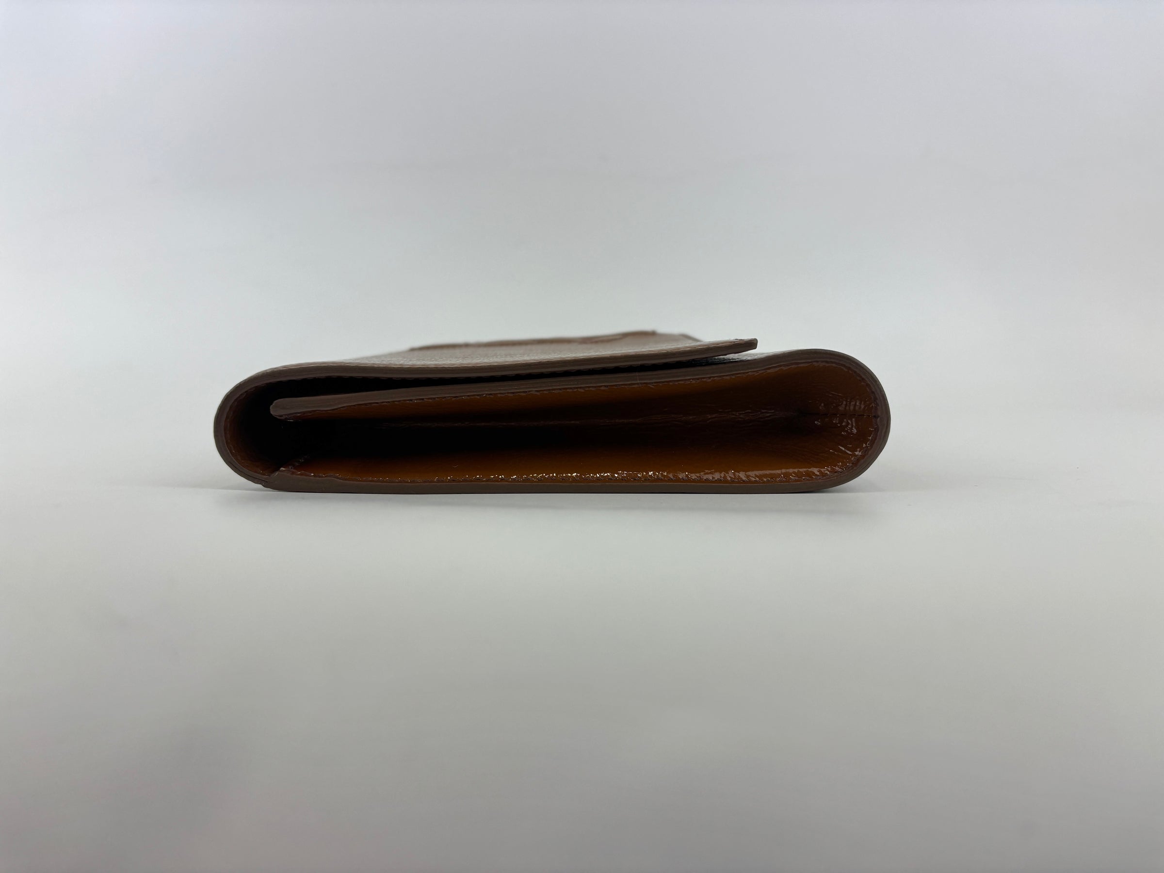 Patent Leather Large Belle Du Jour Clutch in Toffee Brown