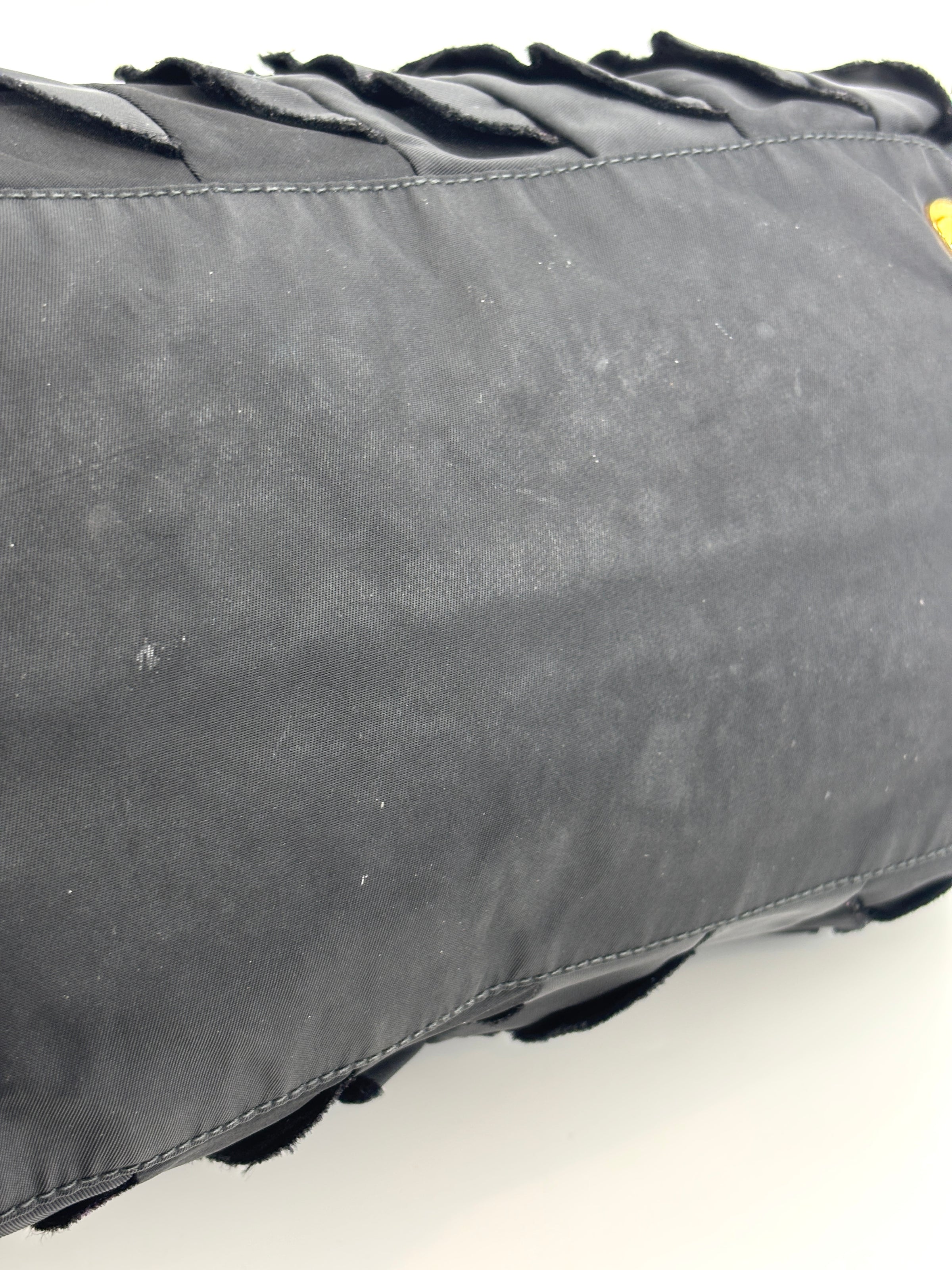 BN1728 Tessuto Nylon Ruffle Small Tote Bag in Black