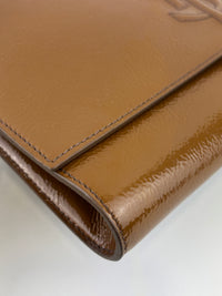 Patent Leather Large Belle Du Jour Clutch in Toffee Brown