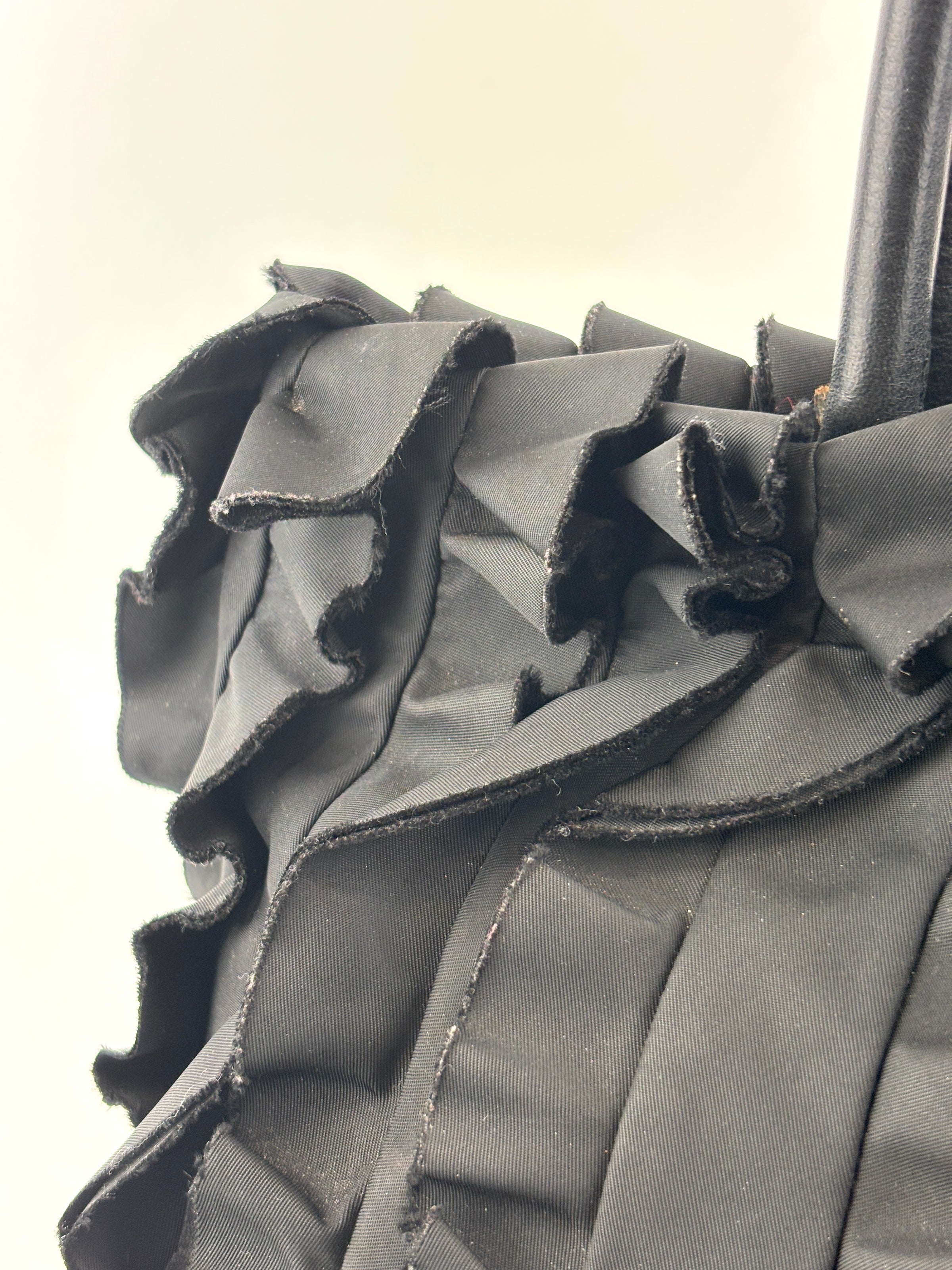 BN1728 Tessuto Nylon Ruffle Small Tote Bag in Black