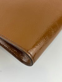 Patent Leather Large Belle Du Jour Clutch in Toffee Brown
