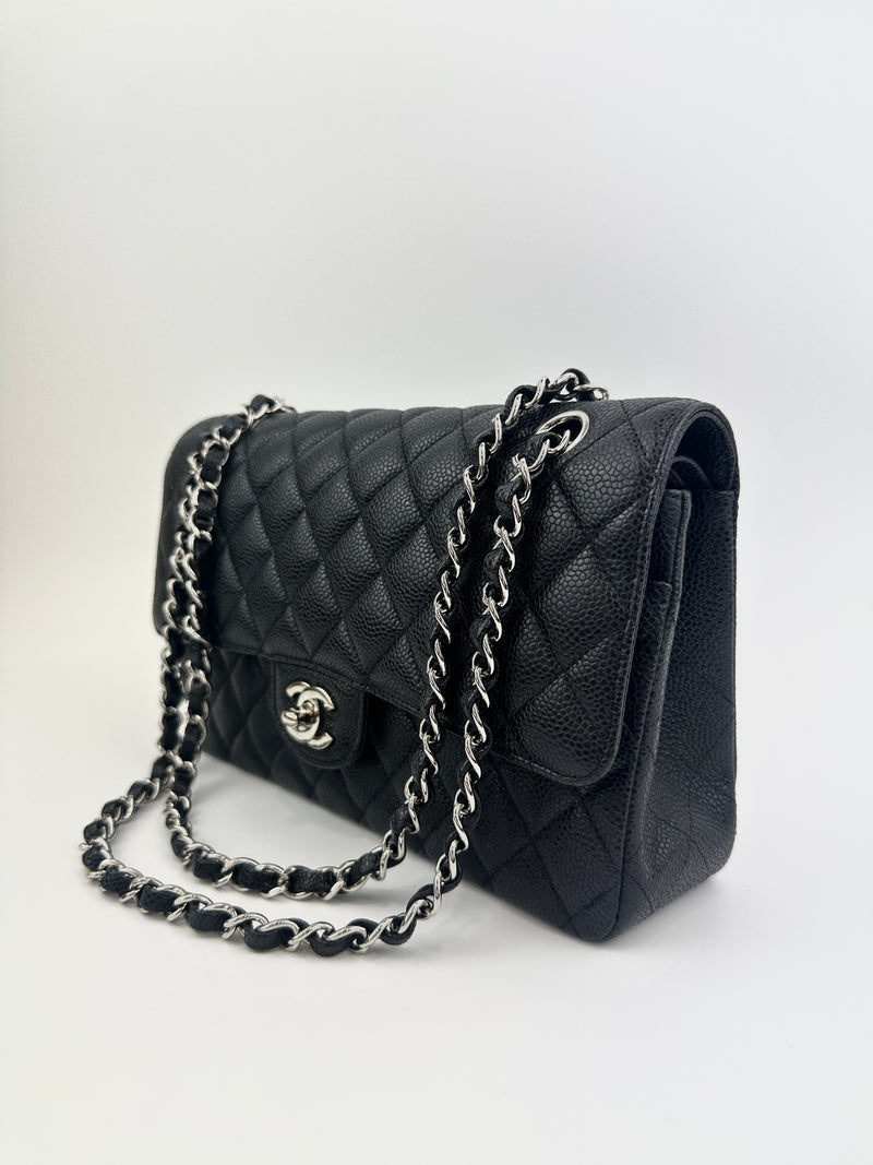 Medium Classic Double Flap Black Caviar SHW