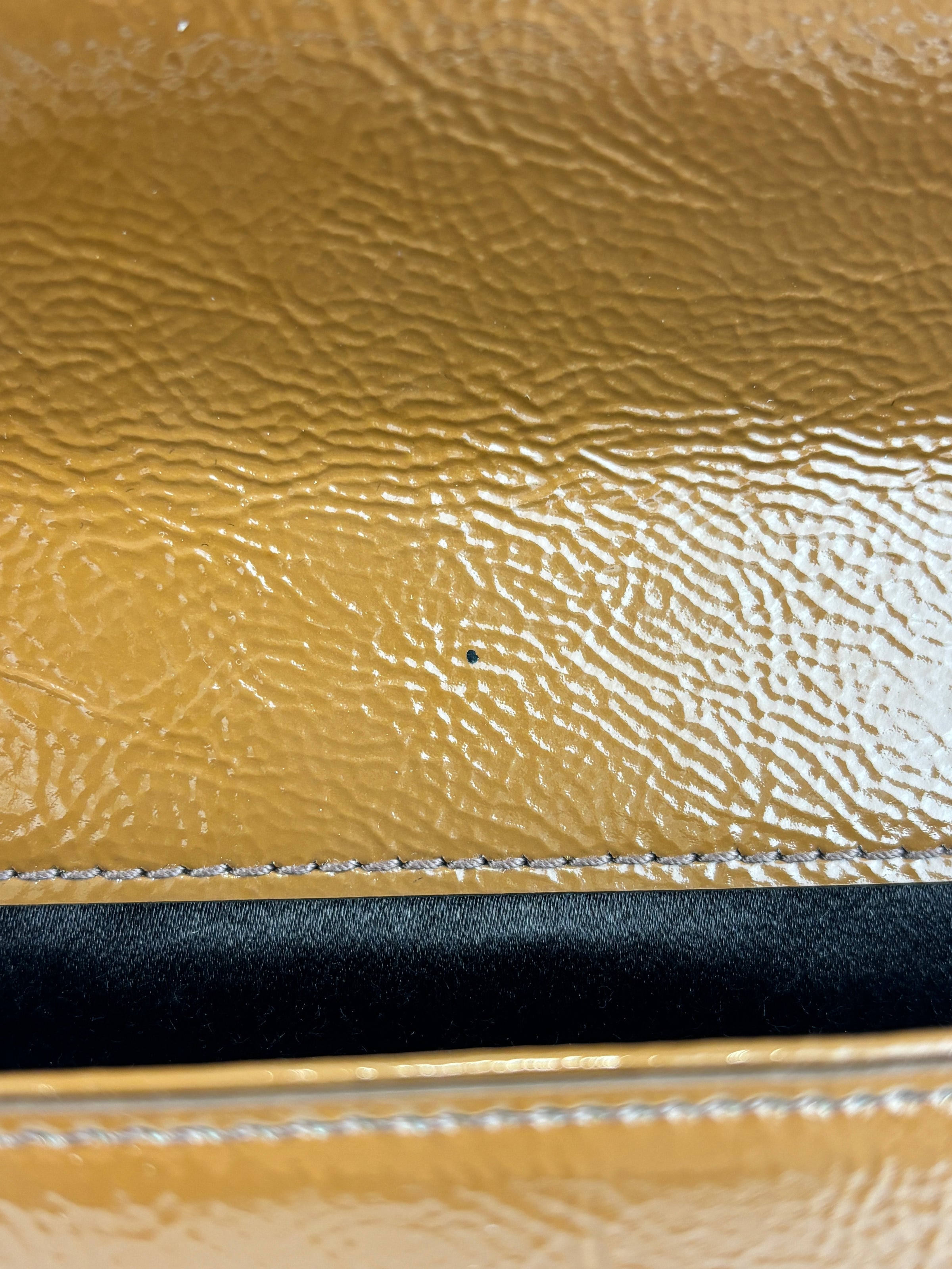 Patent Leather Large Belle Du Jour Clutch in Toffee Brown