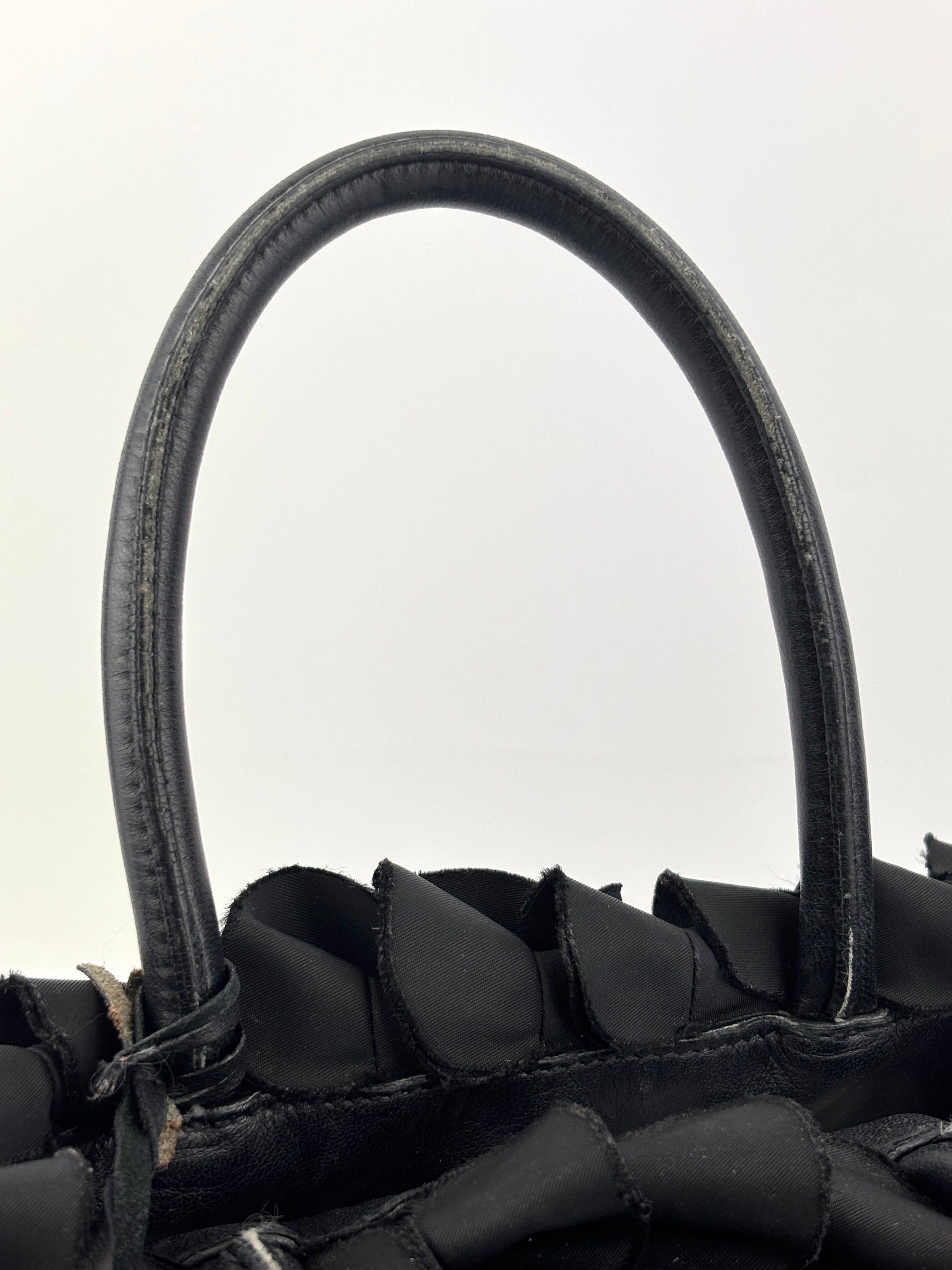 BN1728 Tessuto Nylon Ruffle Small Tote Bag in Black