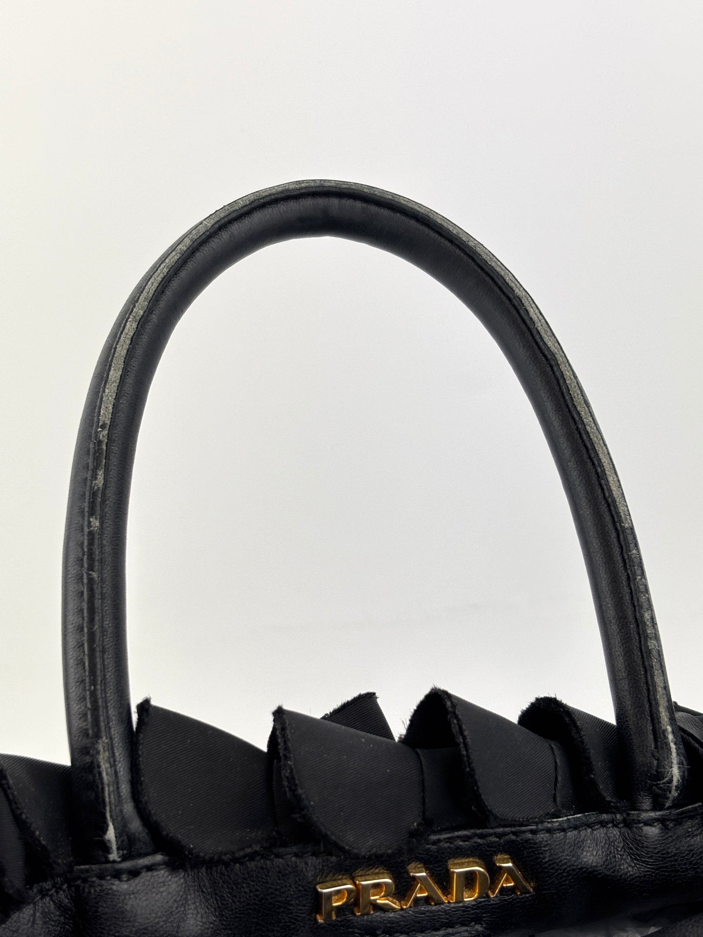 BN1728 Tessuto Nylon Ruffle Small Tote Bag in Black