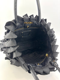 BN1728 Tessuto Nylon Ruffle Small Tote Bag in Black