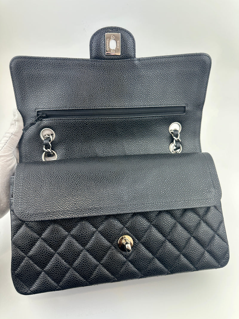Medium Classic Double Flap Black Caviar SHW