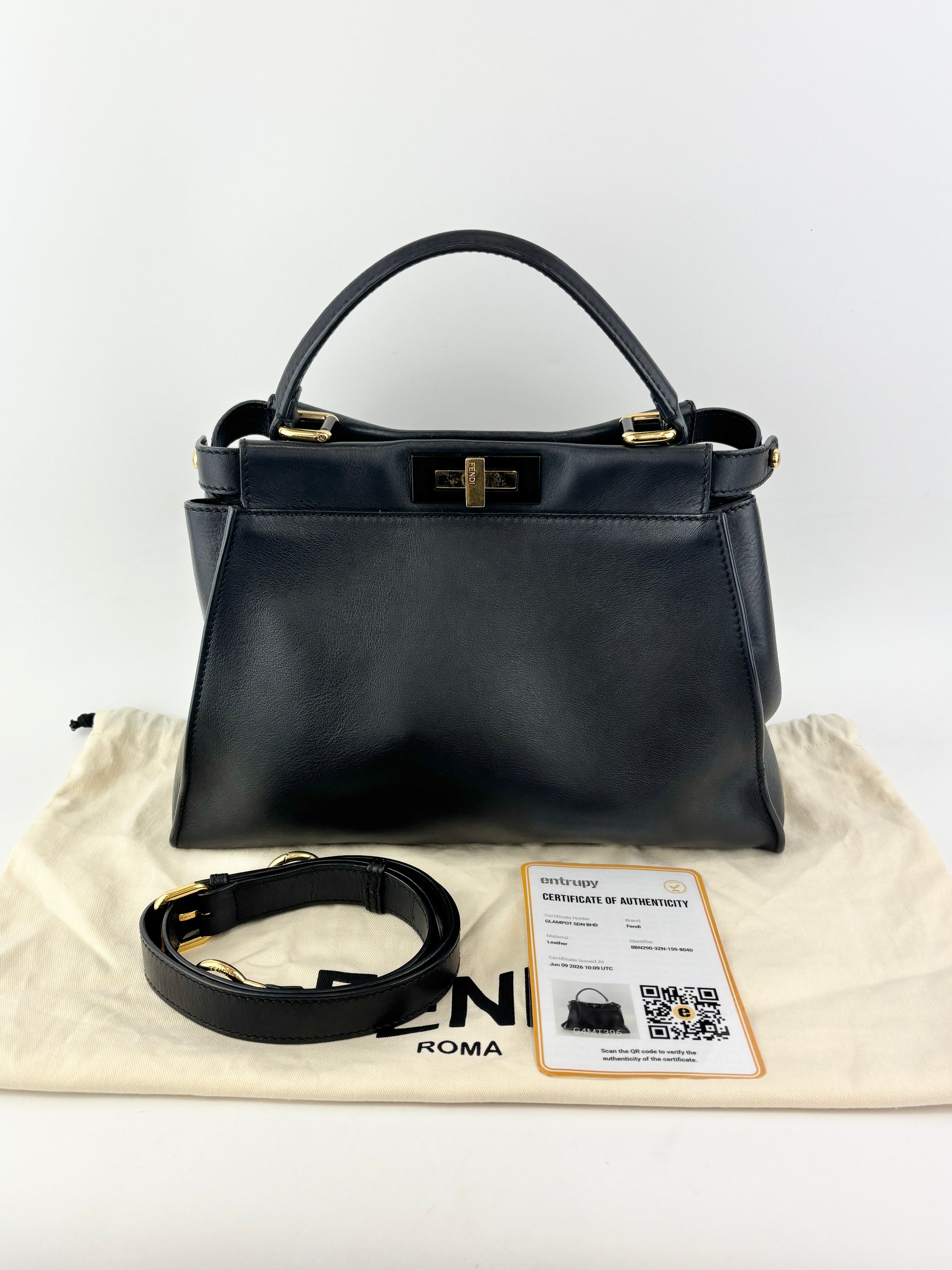 Fendi Peekaboo Soft Medium Black Leather Bag