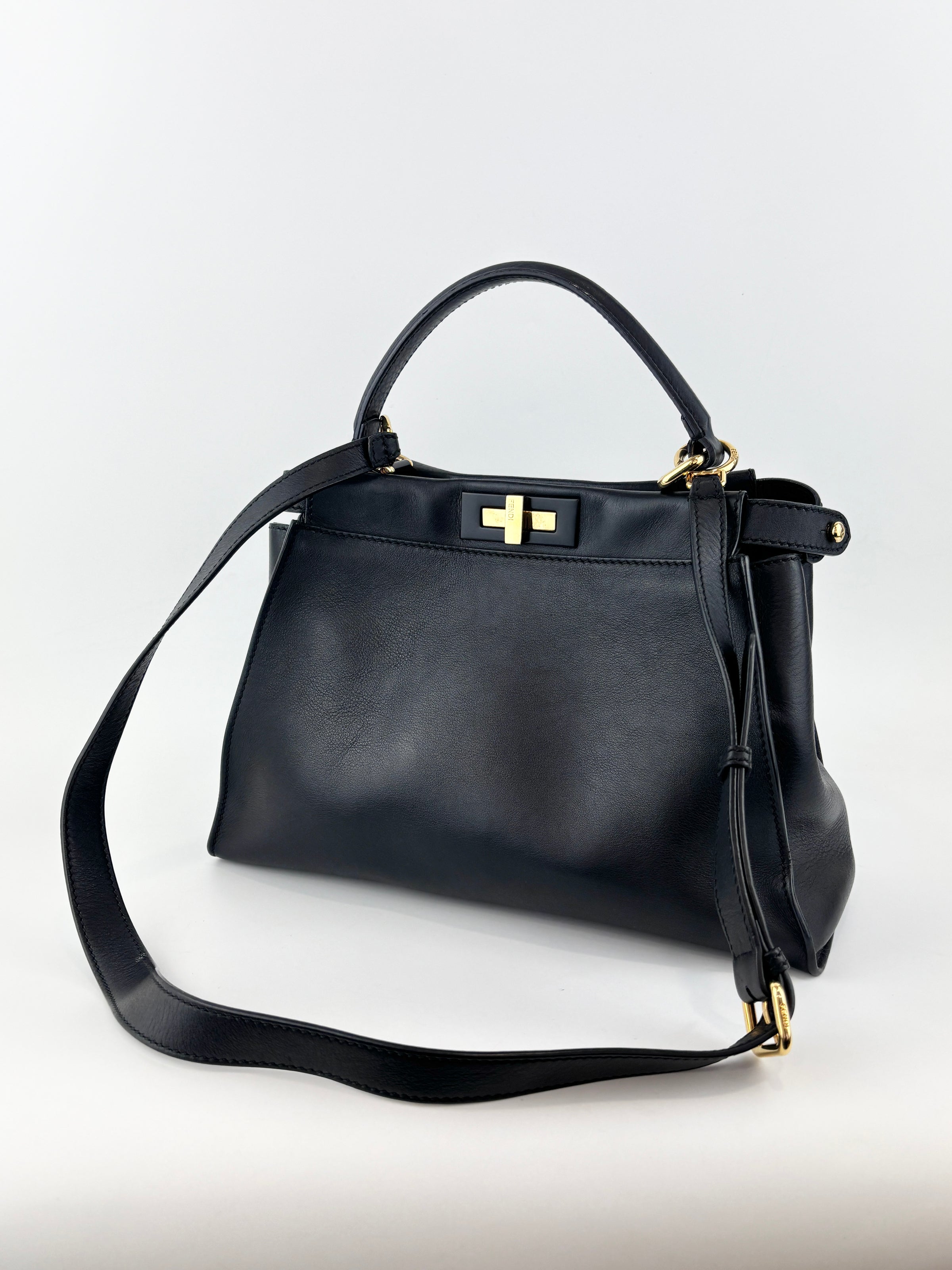 Fendi Peekaboo Soft Medium Black Leather Bag