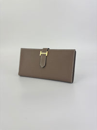 Béarn Soufflet Long Wallet Chèvre Mysore Etoupe GHW
