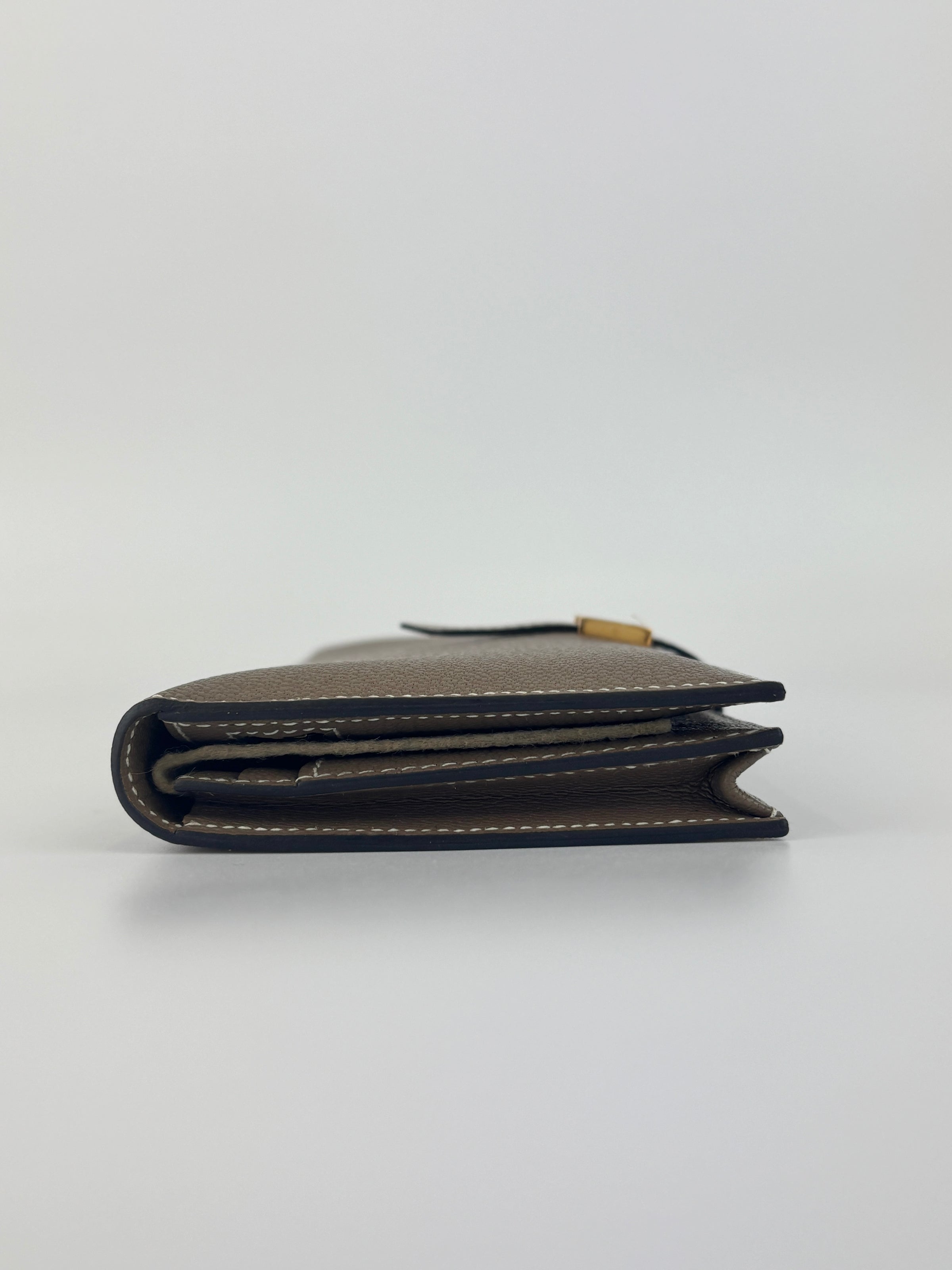Béarn Soufflet Long Wallet Chèvre Mysore Etoupe GHW