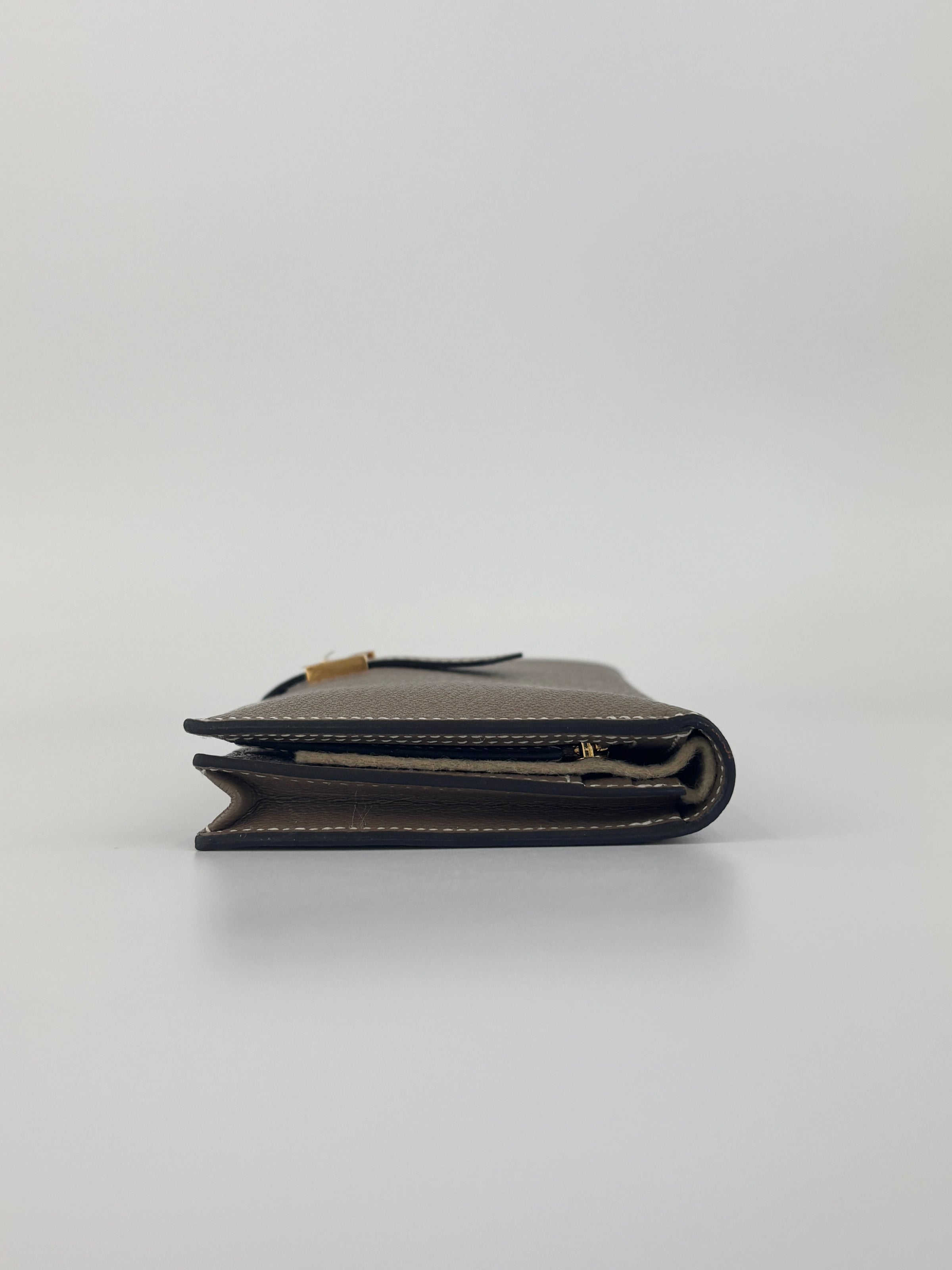 Béarn Soufflet Long Wallet Chèvre Mysore Etoupe GHW