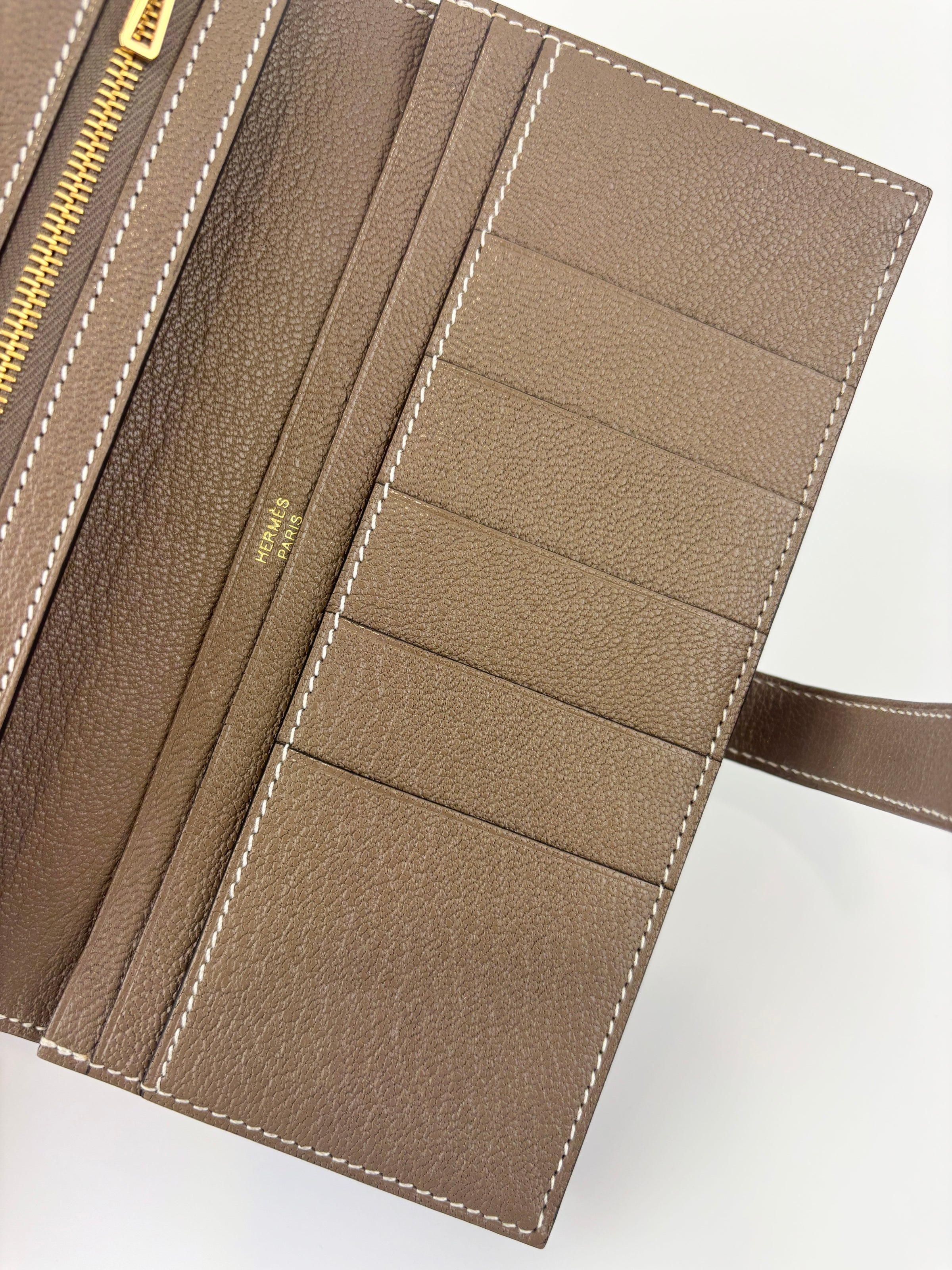 Béarn Soufflet Long Wallet Chèvre Mysore Etoupe GHW