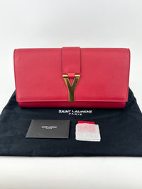 Saint Laurent Y-Ligne Clutch in Red Calfskin