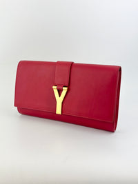 Saint Laurent Y-Ligne Clutch in Red Calfskin