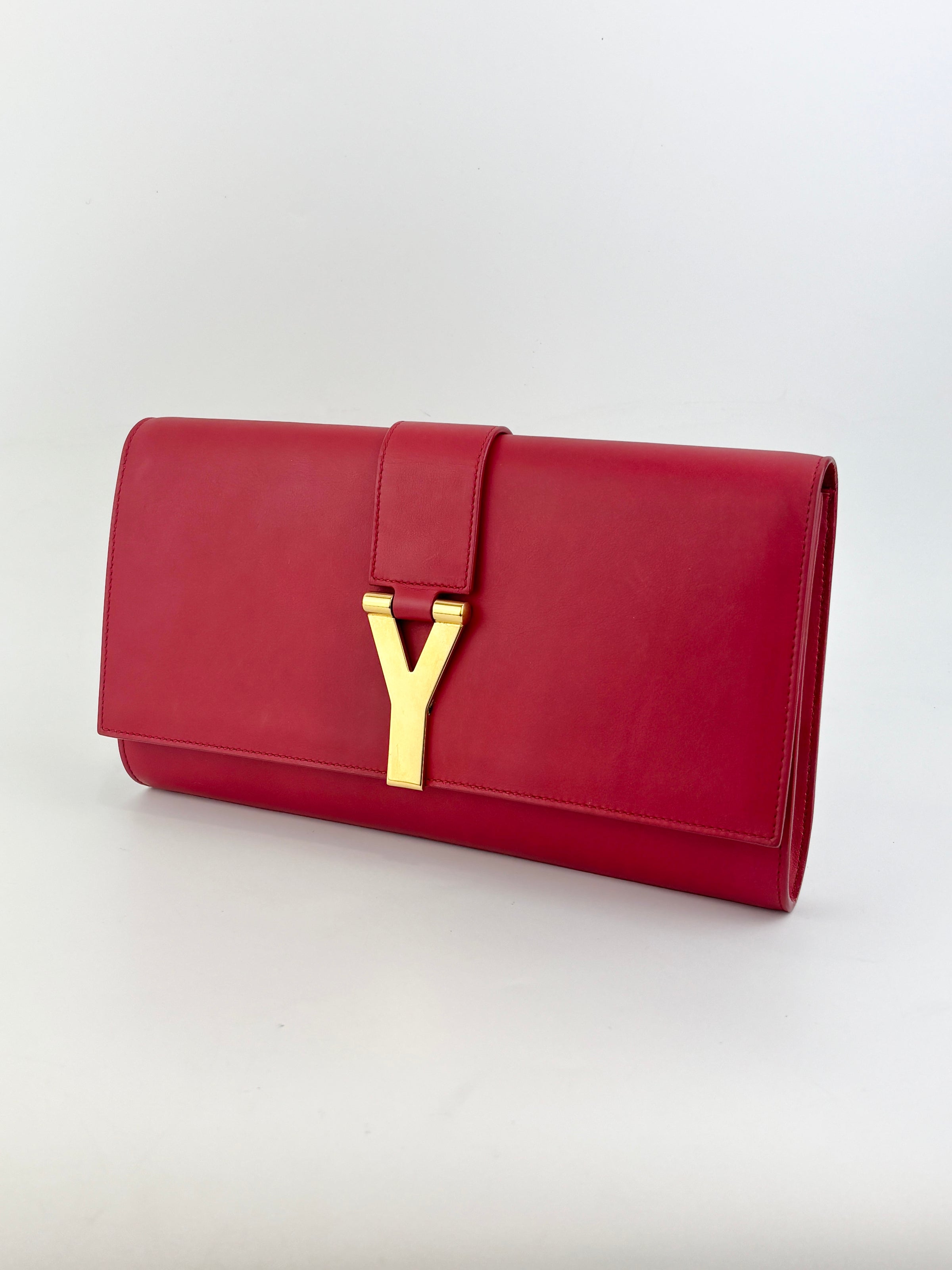 Saint Laurent Y-Ligne Clutch in Red Calfskin