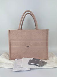 Medium Book Tote Pink Cannage Embroidered