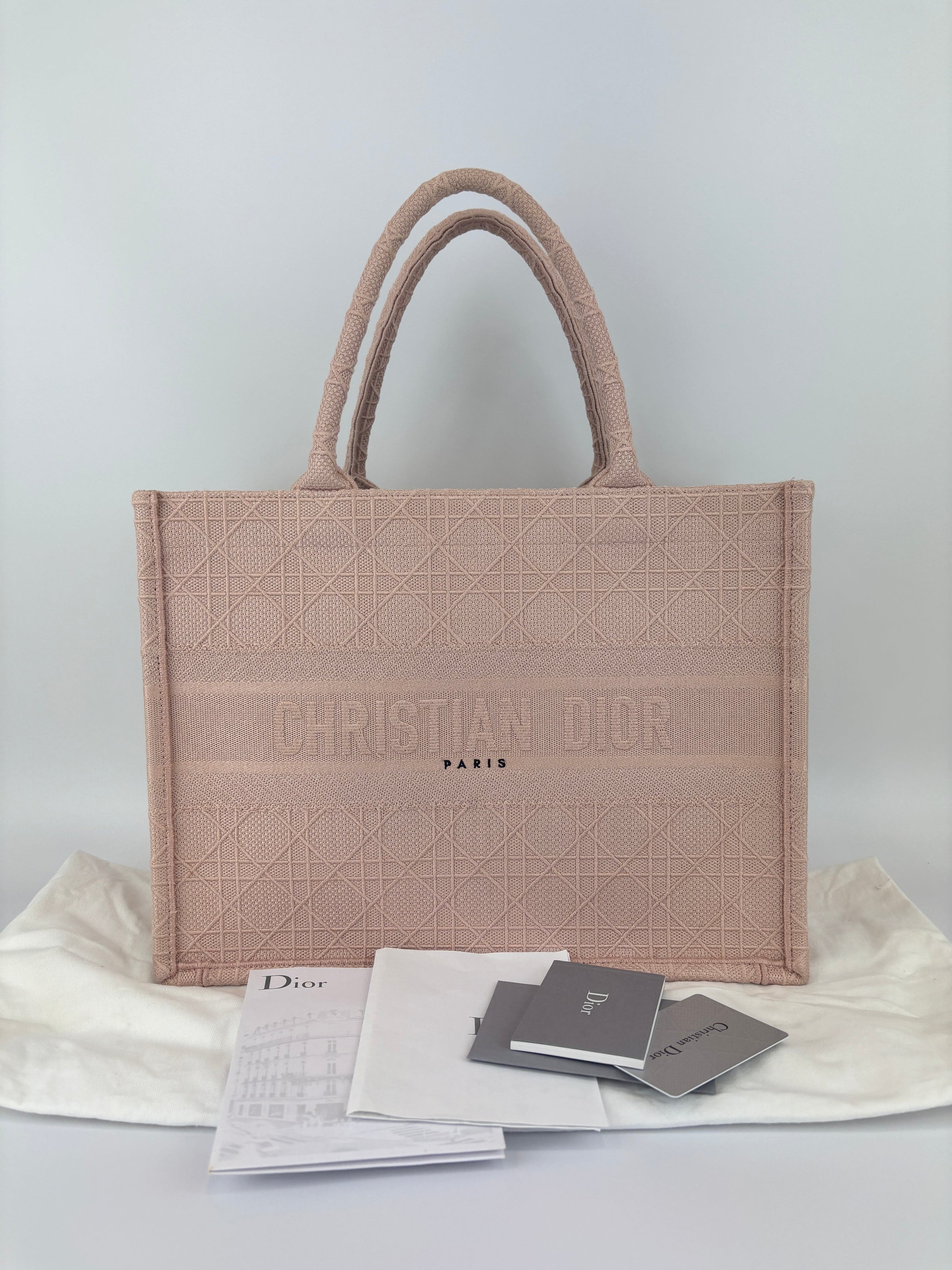 Medium Book Tote Pink Cannage Embroidered