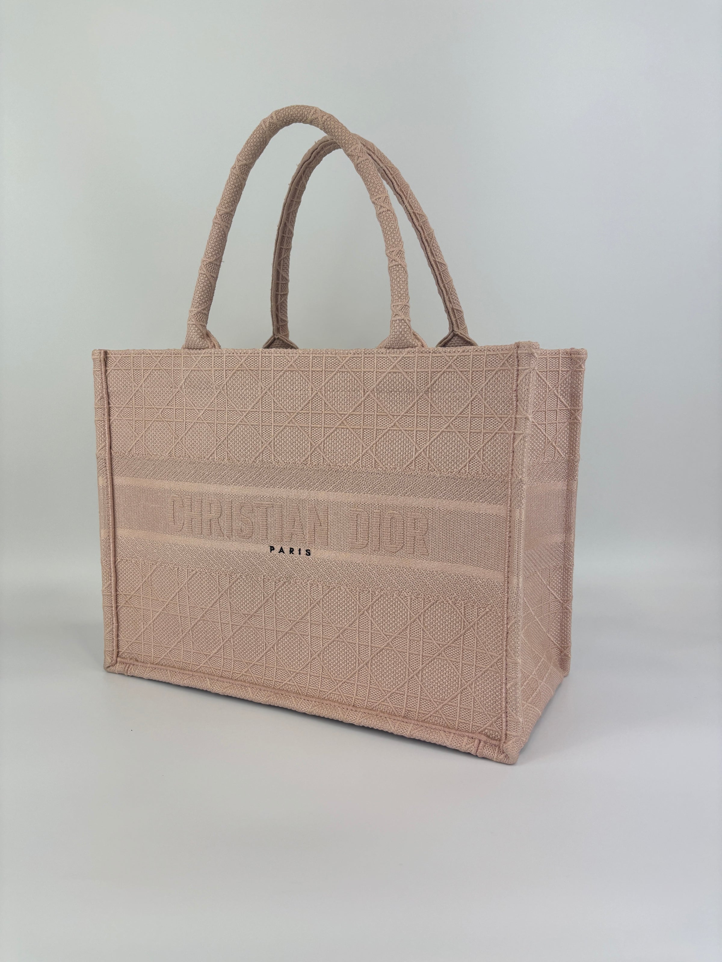 Medium Book Tote Pink Cannage Embroidered