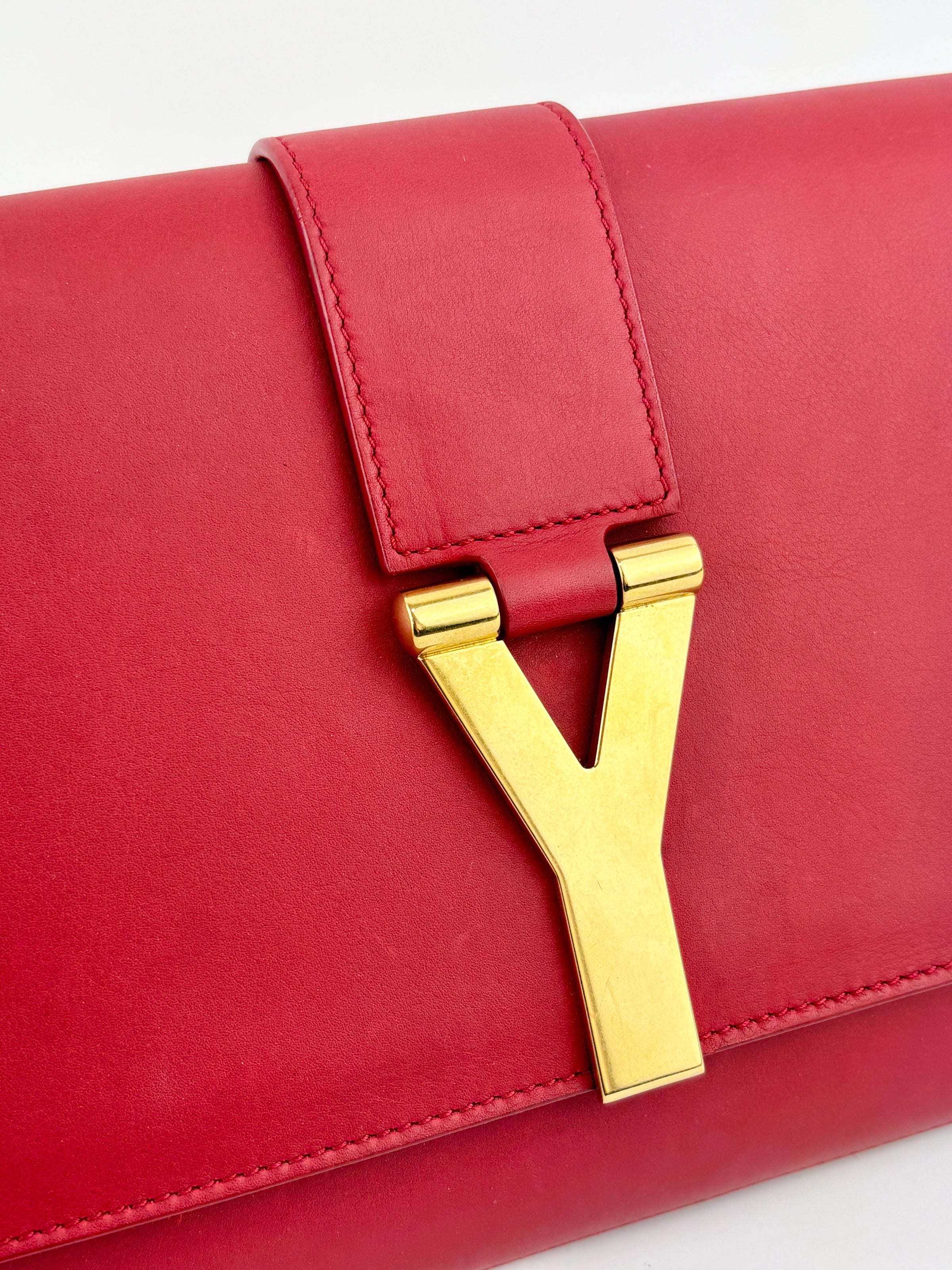 Saint Laurent Y-Ligne Clutch in Red Calfskin