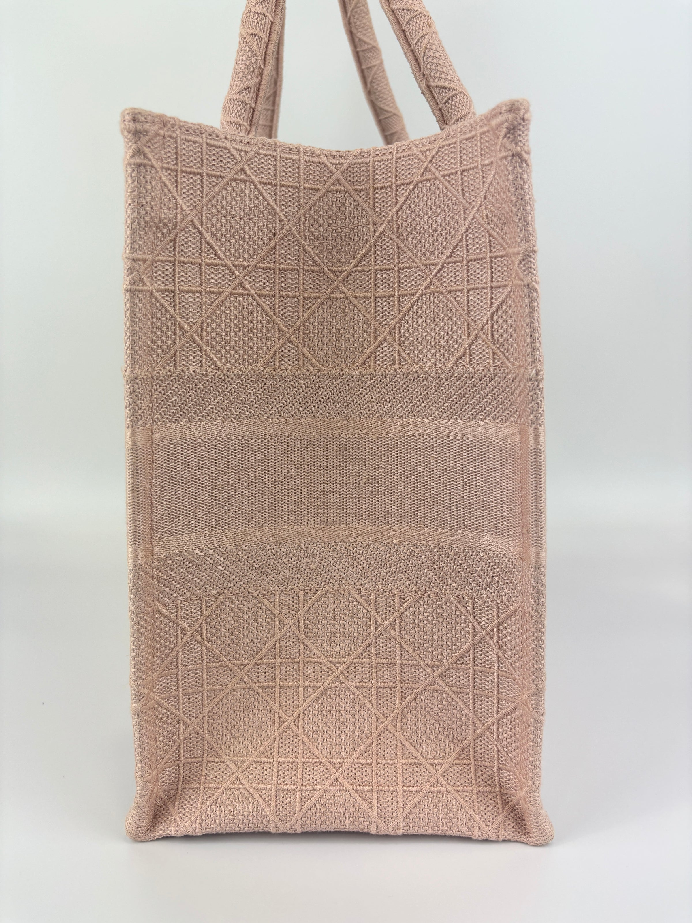 Medium Book Tote Pink Cannage Embroidered