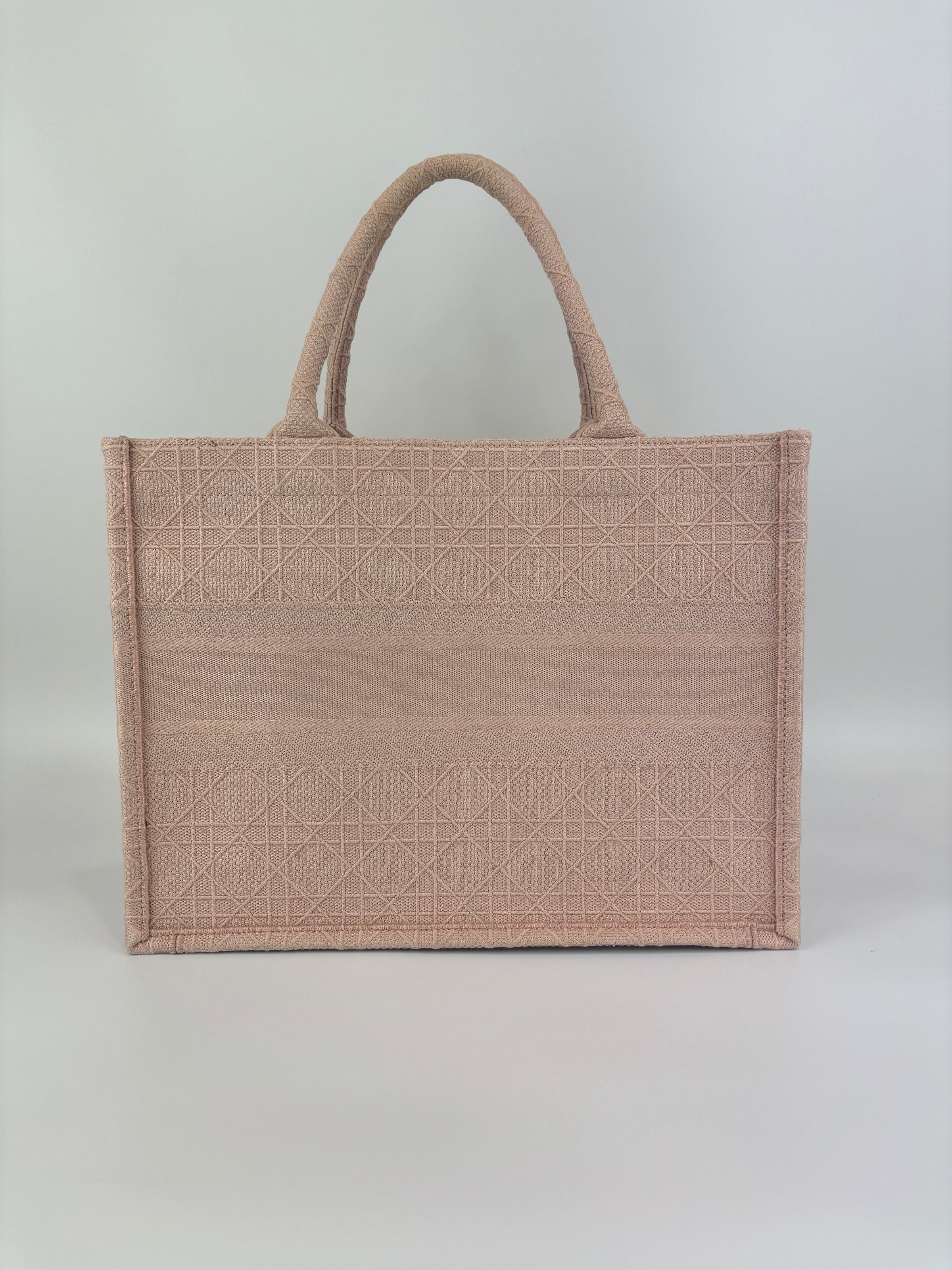 Medium Book Tote Pink Cannage Embroidered
