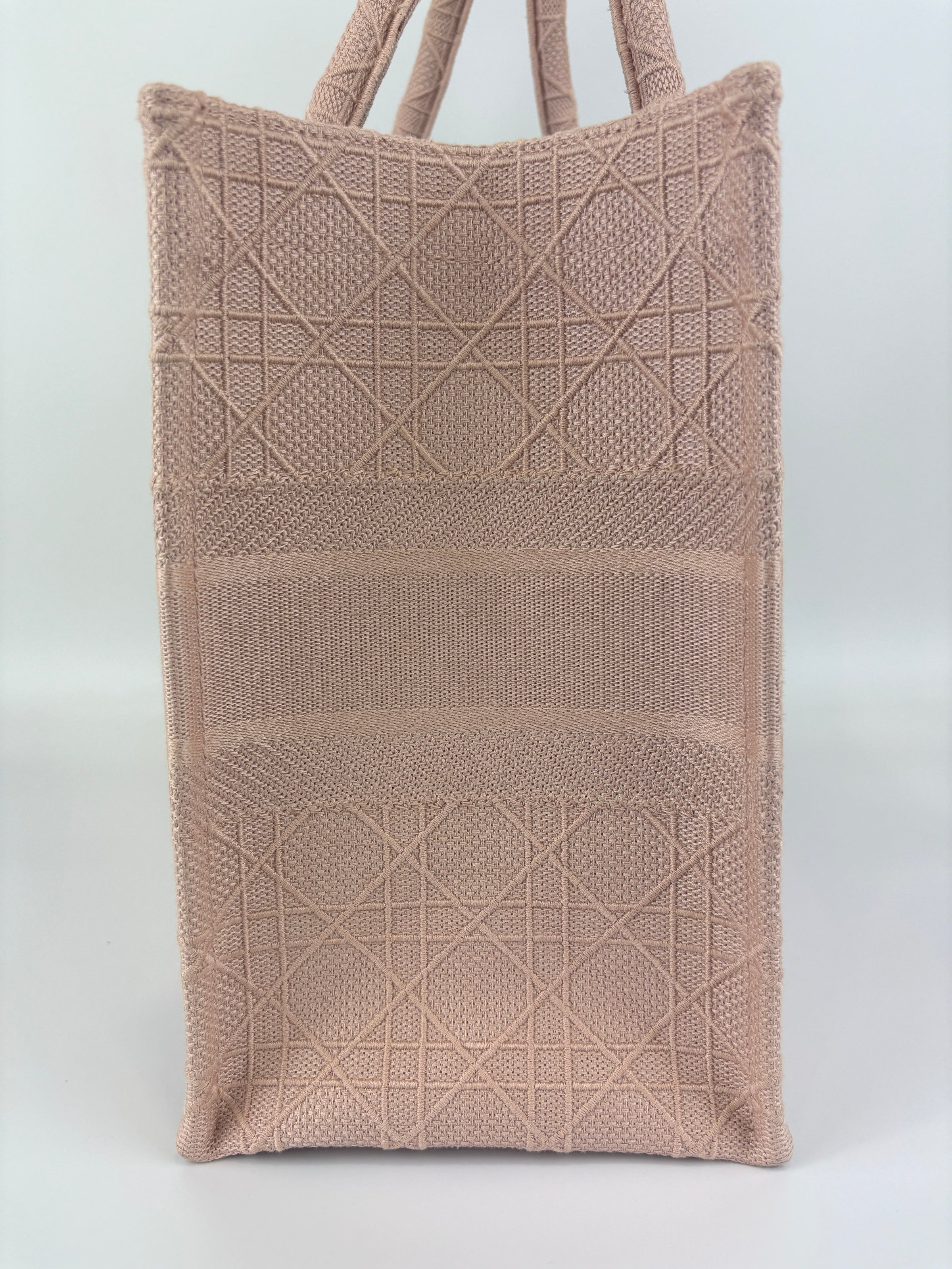 Medium Book Tote Pink Cannage Embroidered