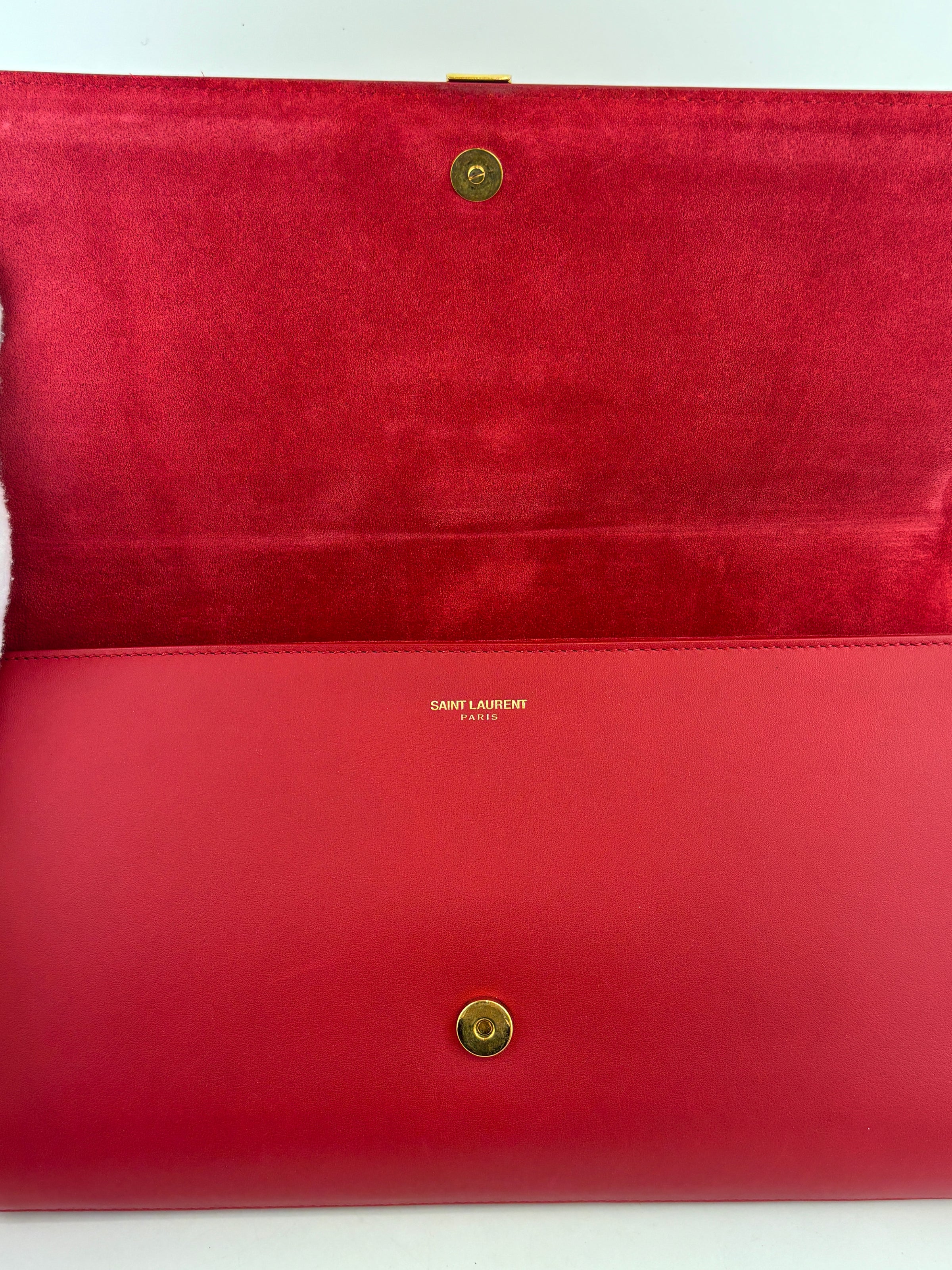 Saint Laurent Y-Ligne Clutch in Red Calfskin